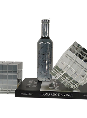 现代简约透明烟灰色正方形水晶纸镇摆件样板房售楼处软装饰品摆设