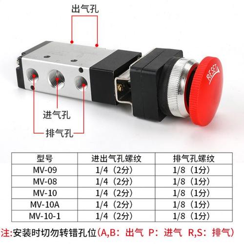 气动机械阀手动开关气阀两位五孔旋钮式MV-06/08/10-A按钮式滚轮 - 图0