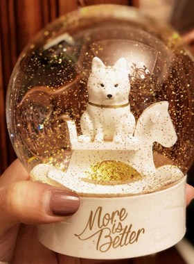 水晶球下雪定制柴犬转运摆件办公桌才貌送M女孩朋友结婚生日礼物