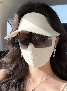 遮全脸防晒面罩女防紫外线冰丝口罩脸基尼遮阳帽子一体带帽檐夏季