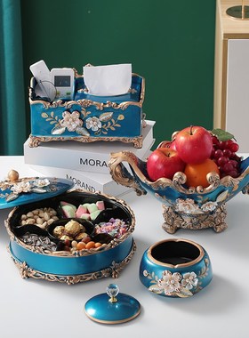 现代简约创意多功能纸巾盒水干果盘烟灰缸客厅餐厅茶几摆件装饰品