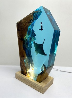 高级树脂家居装饰水母魔鬼鱼海洋艺术摆件氛围小夜灯中秋节日礼物