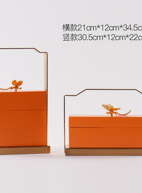 新中式金属小鸟提盒木首饰盒摆件样板间室内卧室玄关柜软装饰品