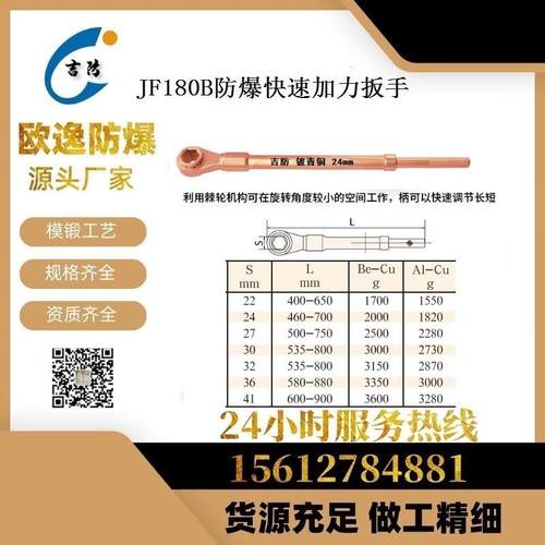 吉防牌防爆工具无火花工具JF180B防爆快速加力扳手铜六角套筒棘 - 图2