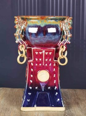 禹州钧瓷招财聚宝盆摆件开业乔迁商务送礼中式陶瓷器客厅摆设花瓶