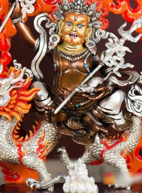 白财神铜像客厅居家桌面五路财神紫铜镀银7寸现代铜像摆件