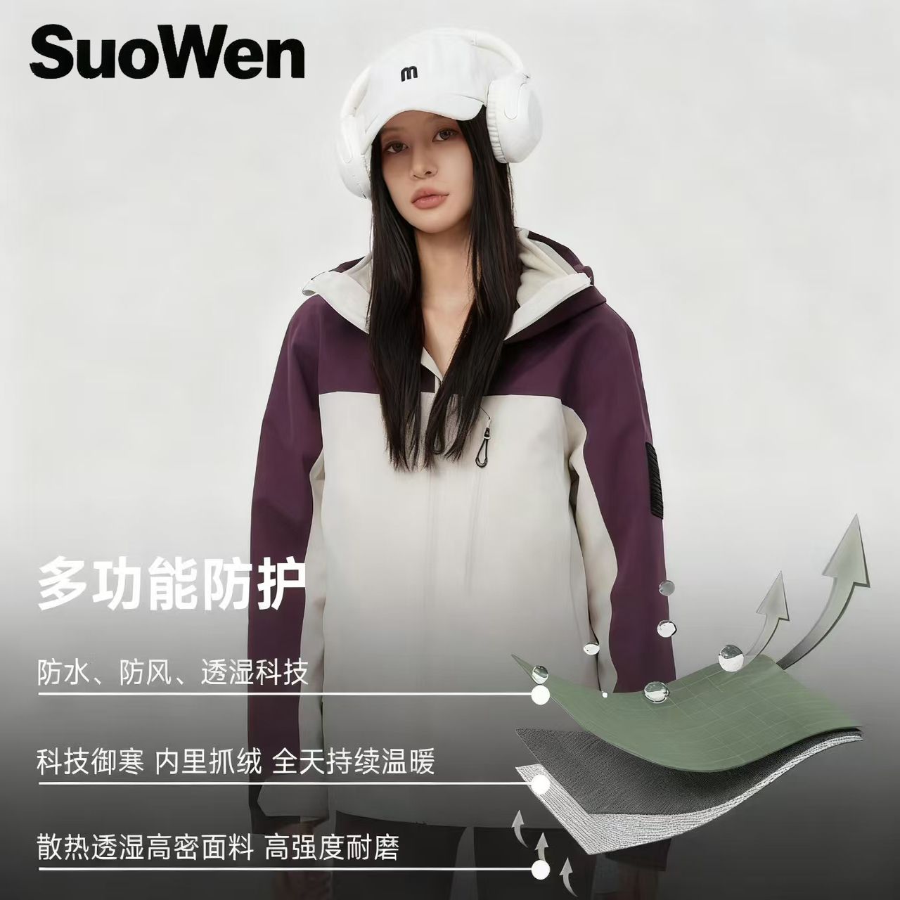 户外机能冲锋衣男女情侣款防水连帽运动外套秋冬新款 - 图1