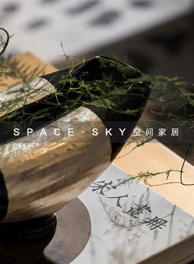 现代新中式样板间陶瓷银r灰色不规则花器花瓶茶几创意桌面陶艺摆