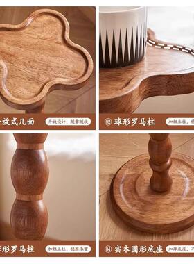 实木边几小圆桌复古轻奢迷你沙发茶几桌子极窄角几中古美式置物架