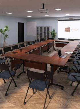 折叠侧翻培训桌椅组合可移动会议桌学生课桌多功能翻板长条洽谈桌