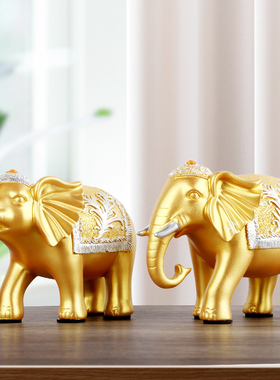 招财大象摆件一对创意家居客厅酒柜装饰品摆设办公室桌面轻奢高档