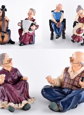 欧式复古爷爷奶奶坐摇椅老头老太喝茶公婆 家居饰品摆件结婚礼物