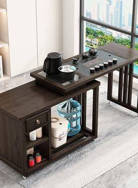 简约可移动旋转茶桌茶水柜茶台小户型阳台茶几烧水壶一体桌椅组合
