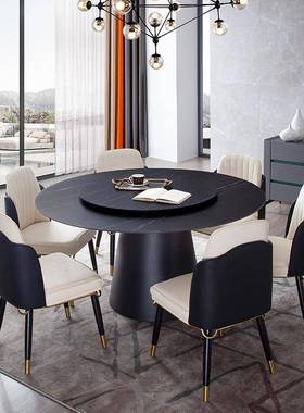 意式新款德利丰极简板椅组合圆餐桌转盘家用小户型北欧现代饭桌