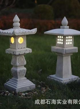 石灯日式庭院青石仿古户外石灯笼电石灯园林景观装饰石头灯新中式