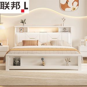 联邦家具全实木床现代r简约白色1.8m奶油风双人轻奢1米5