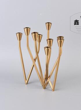 北欧风烛台样板房间装饰品金属水晶简约现代美式欧式餐桌金色摆件