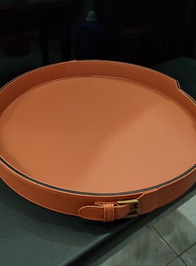 轻奢高档皮革金属托盘设计感爱橙色欧式现代极简客厅收纳软装摆件