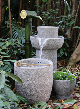 庭院花园大型竹子石磨假山流水喷泉景观户外阳台田园装饰水景摆件