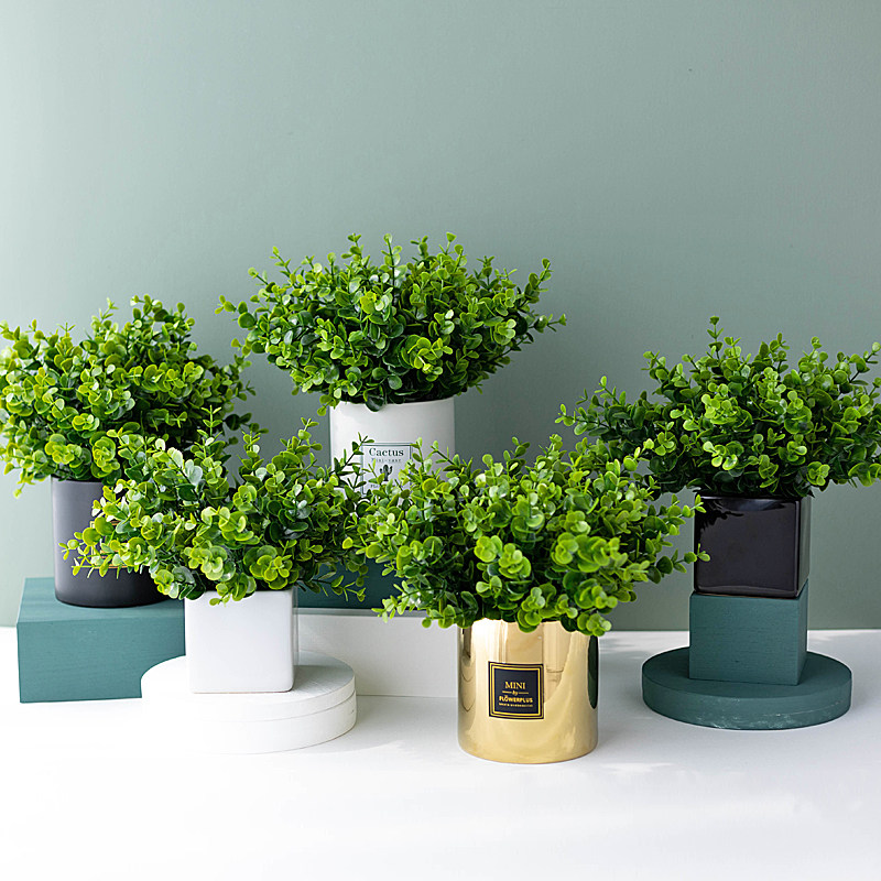 仿真尤加利假花艺餐桌摆件放客厅小摆设绿植盆栽简约多肉家居装饰,淘宝优惠券,粉丝福利购,淘宝优惠卷