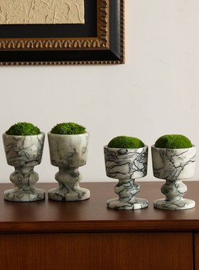 形上中古风大理石苔藓香薰蜡烛杯高级感样板间S茶几客厅装饰摆件
