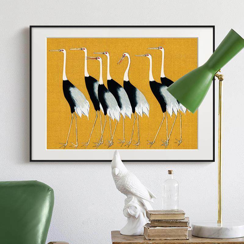 法式小众复古客厅装饰画新中式沙发背景挂画群鹤图艺术样板房壁画,淘宝优惠券,粉丝福利购,淘宝优惠卷