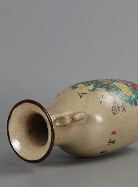 仿古瓷仿居仁堂制粉彩孔雀富贵吉祥花瓶做旧瓷器摆件仿古古玩收藏