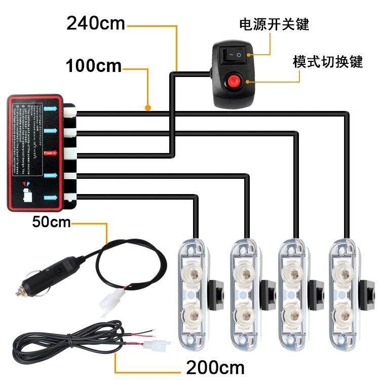 厂家供应有线遥控一拖四2LED汽车中网爆闪灯格栅夹子开道灯警示灯,淘宝优惠券,粉丝福利购,淘宝优惠卷