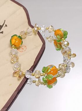 国潮柿柿如意中国红夜光手串吉祥柿子高级感手链文创饰品景区热销