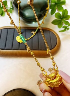 仿真合金锦鲤锁黄色挂坠锁项链百搭不掉色金色沙金女士女款凤凰