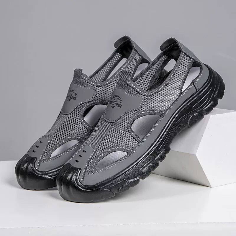 夏季透气包头镂空男凉鞋中老年休闲百搭老北京防滑凉鞋男款沙滩鞋,淘宝优惠券,粉丝福利购,淘宝优惠卷