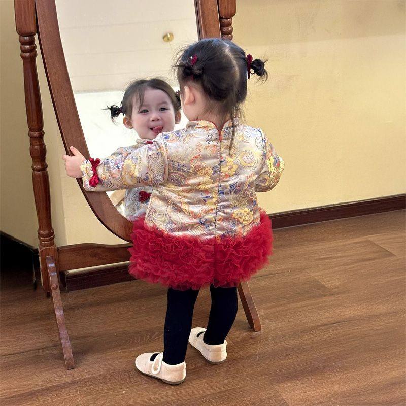女童拜年服冬装女宝宝新中式连衣裙夹棉加厚周岁礼服新年旗袍裙冬,淘宝优惠券,粉丝福利购,淘宝优惠卷
