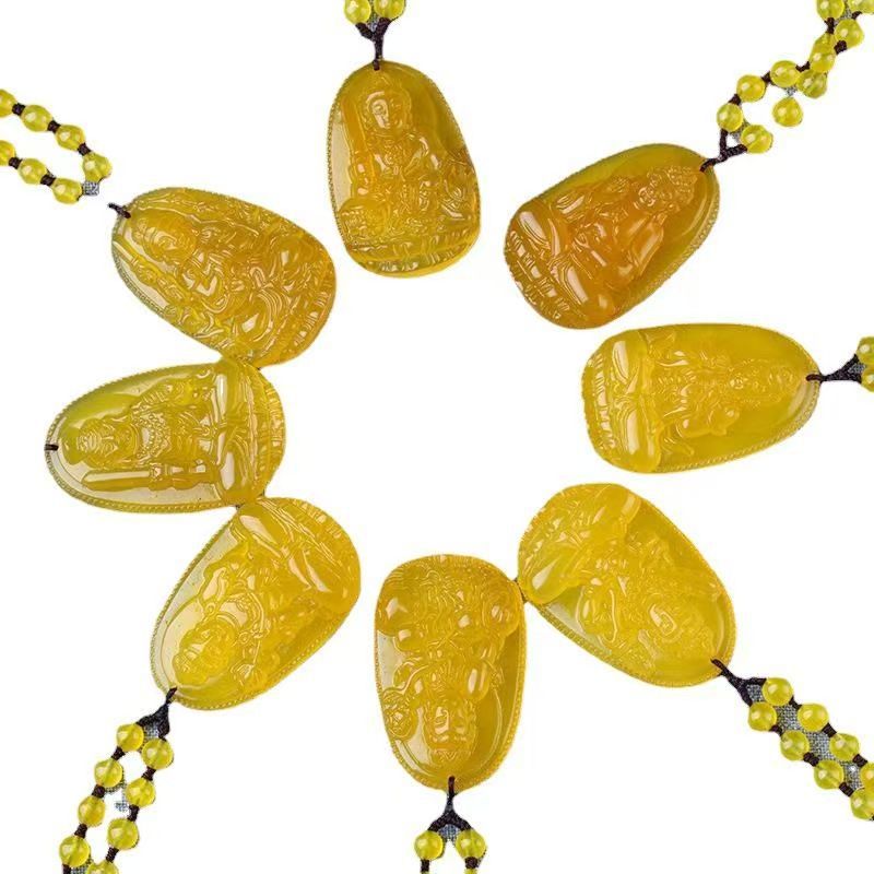 直播供货天然黄玛瑙黄玉髓吊坠十二生肖本命佛男女项链八大守护神 - 图3