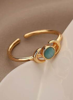 Fashion Rings Stainless Steel Rings Ladies Moon Cat Opal Col