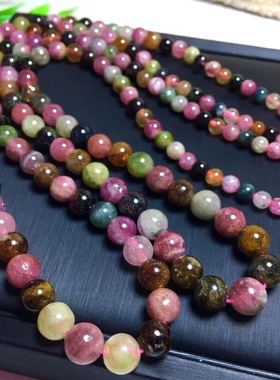 天然彩虹碧玺塔链 旺夫石糖果色项链 全家福电气石幸运