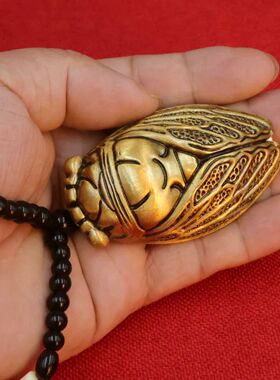 铜福工艺黄铜金蝉一鸣惊人手把件吉祥物创意工艺品玄关车载摆设件