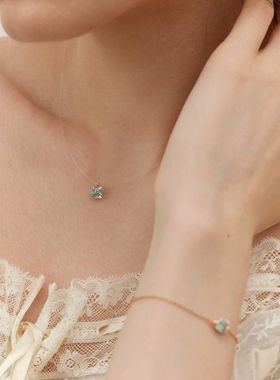 Star Ray蓝色莫桑石项链女性轻奢方形钻石锁骨链2026年限定项链女
