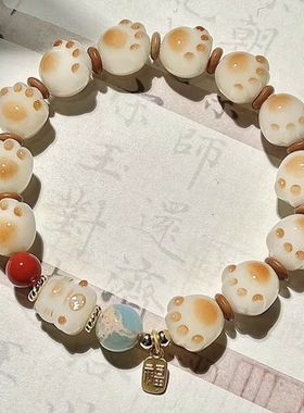 炭烧焦糖猫爪招财猫可爱串珠手链小众设计ins学生手串闺蜜礼物