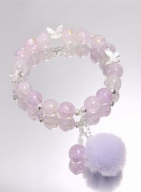 冬季新款小清新森系鎏金毛球手链女小众设计简约百搭学生闺蜜手串