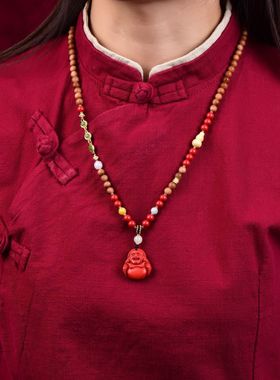 朱砂精品弥勒佛吊坠项坠新款保平安正品高档高含量男女款挂件项链