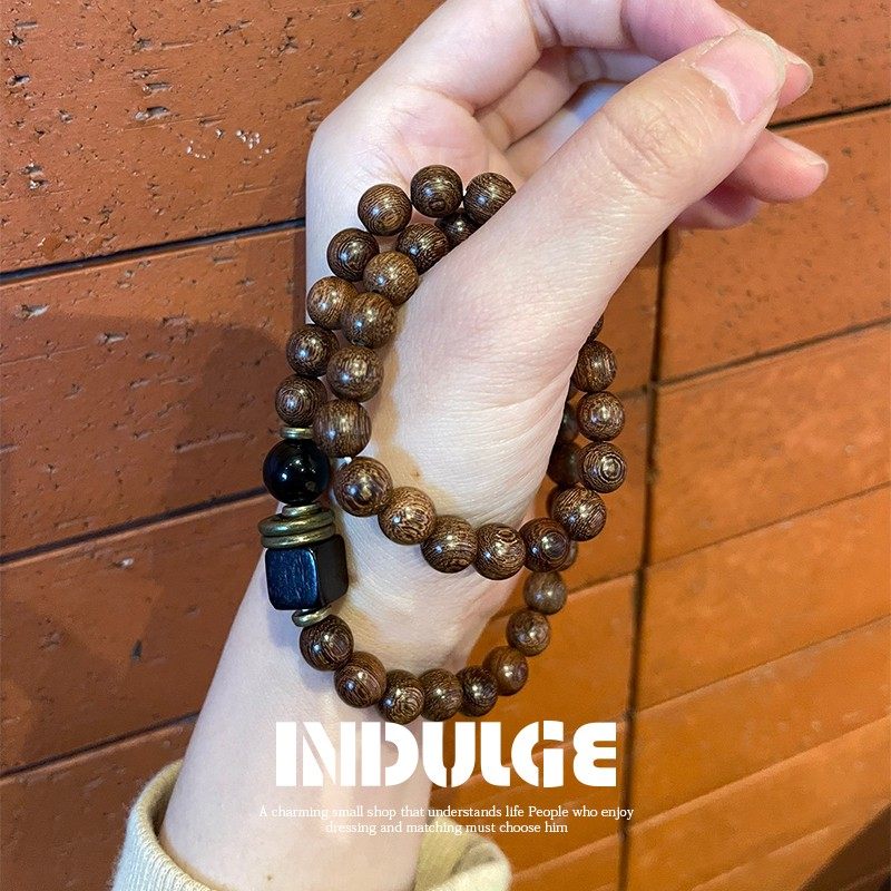 新中式金丝檀木双圈叠戴手串高级感盘玩情侣款手链手饰饰品国潮风,淘宝优惠券,粉丝福利购,淘宝优惠卷
