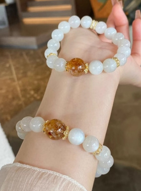天然白月光石海蓝宝石手链黄塔晶上岸紫水晶紫塔晶黄水晶手串