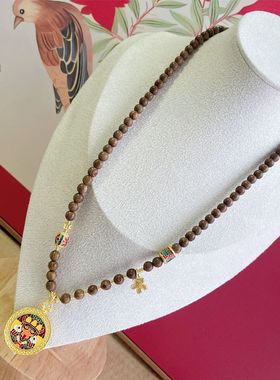 配毛线衣的项链古法金藏式扎基拉姆吊坠金丝檀木珠长款项链毛衣链