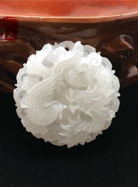 非金属仿水晶吊坠 龙凤呈祥仿玉石平安扣吊坠项链吉祥富贵饰品