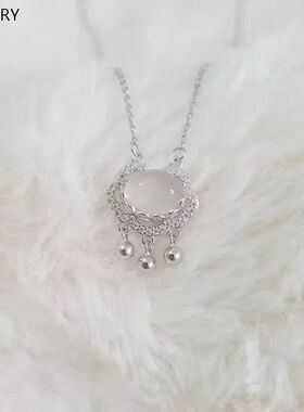 项链女气质吊坠抖音热卖如意祥云平安锁简约锁骨链白玉髓长命锁链