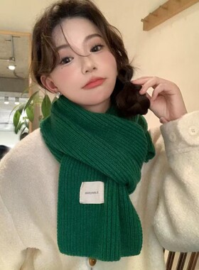 韩版百搭日系毛线围巾女冬季新款百搭保暖本命年红色针织围脖搭配