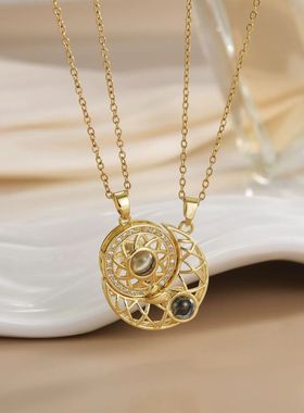 闺蜜小挂件二人磁吸情侣项链友谊见证太阳月亮蝴蝶海豚毕业礼物高