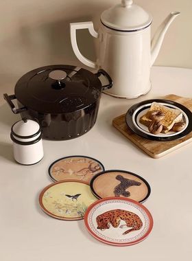 办公室餐桌杯垫复古防滑置物水杯垫桌面装饰摆件亚克力圆形隔热垫