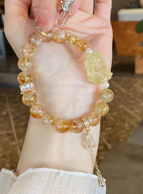 天然黄塔晶柠檬黄水晶狐狸娘娘手链女蜂蜜奶盖原创手串手饰礼