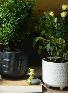 陶瓷简约圆形花盆家居室内桌面多肉绿萝虎皮兰创意小花器阳台客厅